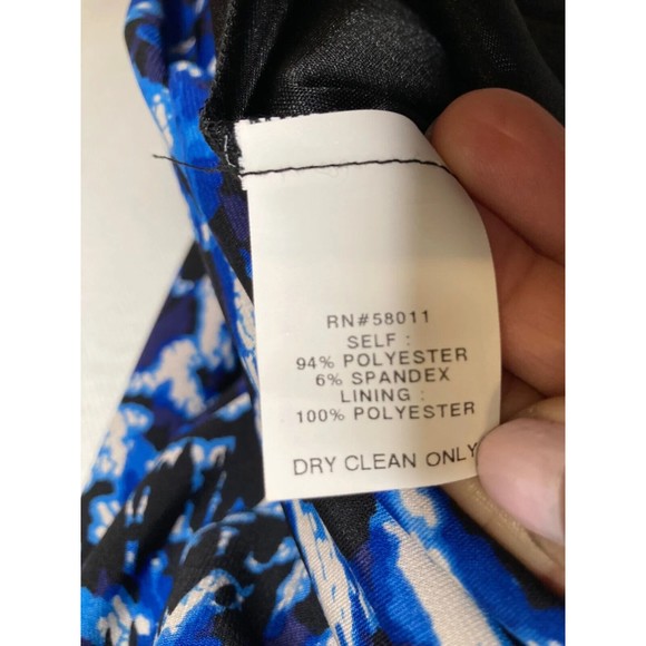 David Meister Dress Blue & Black Leopard Medallion Side Ruching Size 8 NEW - Picture 9 of 12